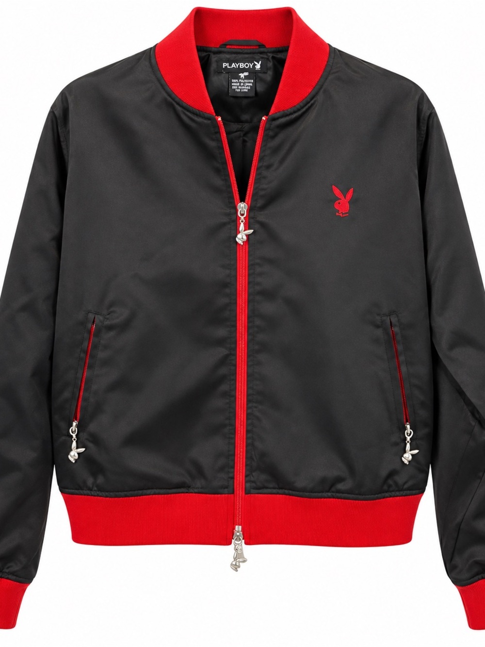 PLAYBOY Black Bomber Jacket with Red Accents